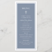 Modern Dusty Blue Cross Boy First Communion Menu (Voorkant)