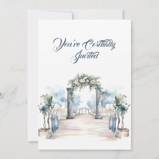 Modern Dusty Blue en Aqua Beach Bruiloft Kaart (Achterkant)