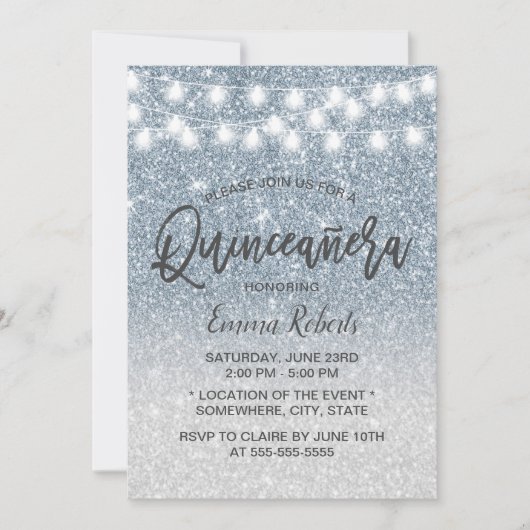 Modern Dusty Blue Faux Glitter Quinceanera 15 Kaart (Voorkant)