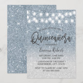 Modern Dusty Blue Faux Glitter Quinceanera 15 Kaart (Voorkant / Achterkant)