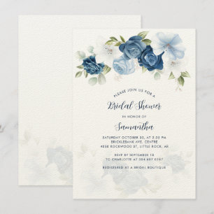 Modern Dusty Blue Floral Bridal Shower Notitiekaartje