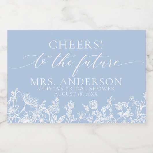 Modern Dusty Blue Floral Future Mrs Vrijgezellenfe Sparkling Wijnetiket (Enkel label)