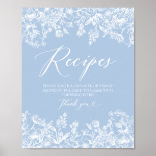 Modern Dusty Blue Floral Recept Kaart Vrijgezellen Poster