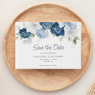 Modern Dusty Blue Floral Save the Date Vellum Uitnodigingen
