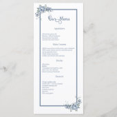 Modern Dusty Blue Floral Wedding Dinner Menu (Voorkant)