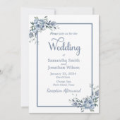 Modern Dusty Blue Floral Wedding Kaart (Voorkant)