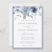 Modern Dusty Blue Floral Wedding Kaart (Voorkant)