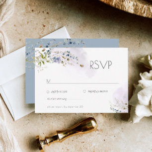 Modern Dusty Blue Floral Wedding RSVP Kaart