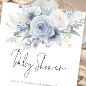 Modern Dusty Blue Florals Baby shower Kaart