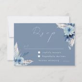 Modern Dusty Blue Flowers Beauely Wedding RSVP Kaartje (Voorkant)