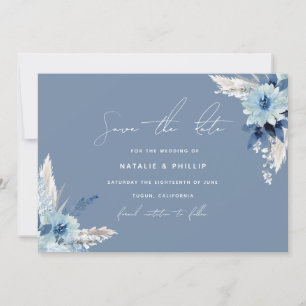Modern Dusty Blue Flowers Beauely Wedding Save The Date