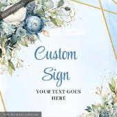 Modern Dusty Blue Flowers Custom Wedding Sign Poster