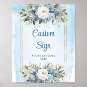 Modern Dusty Blue Flowers Custom Wedding Sign Poster (Voorkant)