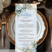 Modern Dusty Blue Greenery Gold Frame Wedding Menu