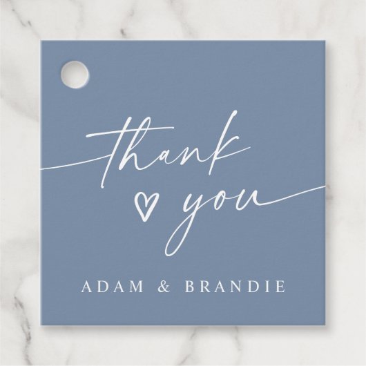 Modern Dusty Blue Handwritten Thank You Wedding Bedankjes Labels (Voorkant)