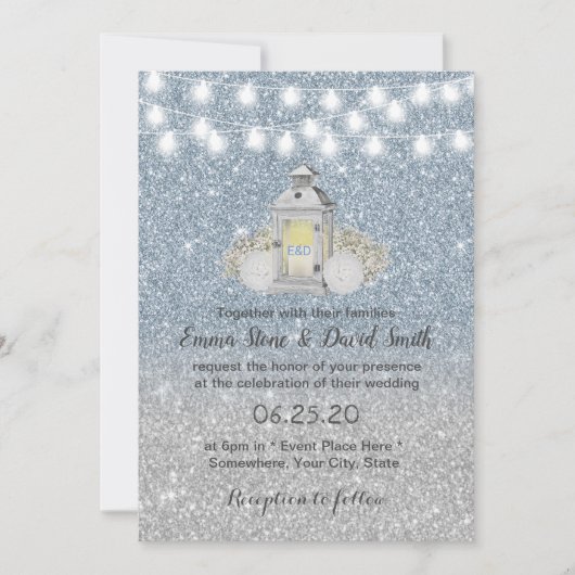 Modern Dusty Blue  Lantern Wedding Kaart (Voorkant)