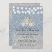 Modern Dusty Blue  Lantern Wedding Kaart (Voorkant / Achterkant)