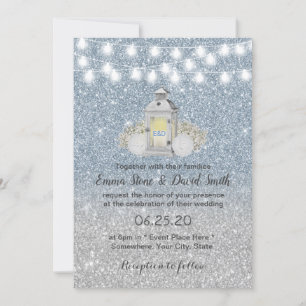Modern Dusty Blue Lantern Wedding Kaart