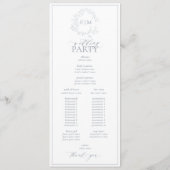 Modern Dusty Blue Leafy Crest Monogram Weddenschap Programma (Achterkant)