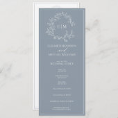 Modern Dusty Blue Leafy Crest Monogram Weddenschap Programma (Voorkant / Achterkant)