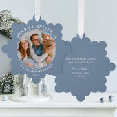 Modern Dusty Blue Merry Christmas Foto Ornament Kaart
