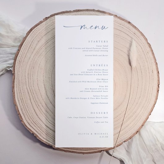 Modern Dusty Blue Minimalist Handwriting Wedding Menu