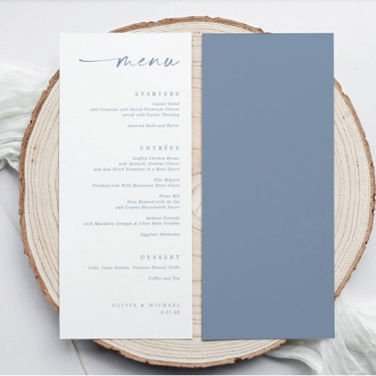 Modern Dusty Blue Minimalist Handwriting Wedding Menu