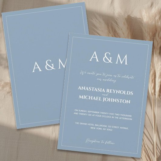 Modern dusty blue minimalist wedding kaart