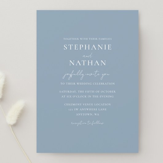 Modern Dusty Blue Minimalist Wedding Kaart