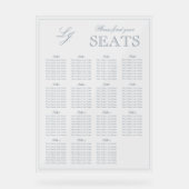 Modern Dusty Blue Monogram Script Wedding Seat Acryl Bord (Voorkant)