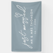 Modern Dusty Blue net getrouwd met legant bruiloft Spandoek (Verticaal)