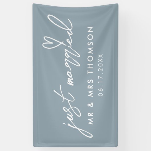Modern Dusty Blue net getrouwd met legant bruiloft Spandoek (Verticaal)