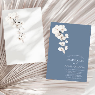 Modern Dusty Blue Orchids Flowers Wedding Kaart