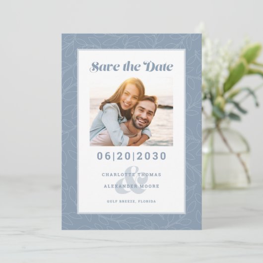 Modern Dusty Blue Pattern | De datumfoto opslaan Save The Date (Staand voorkant)