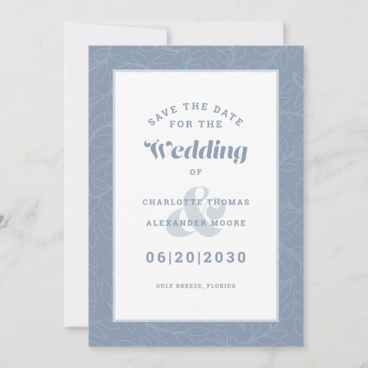 Modern Dusty Blue Pattern Wedding Verloving Save The Date (Voorkant)