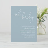 Modern Dusty Blue Photo Baby shower Kaart (Staand voorkant)