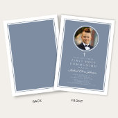 Modern Dusty Blue Photo Boy First Communion Kaart