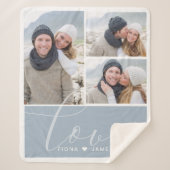 Modern Dusty Blue Photo Collage Love Personalized Sherpa Deken (Voorkant)