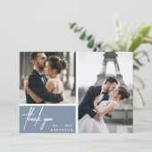 Modern Dusty Blue Photo Collage Weddenschap Hartel (Staand voorkant)