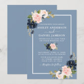 Modern Dusty Blue Pink Blush Floral Wedding Kaart (Voorkant / Achterkant)