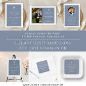Modern Dusty Blue Religious Boy First Communion Servet