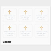 Modern Dusty Blue Religious Cross Boy Confirmation Vierkante Sticker (Vel)