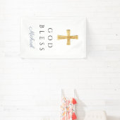 Modern Dusty Blue Religious Cross Boy God Bless Spandoek (Insitu)