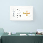 Modern Dusty Blue Religious Cross Boy God Bless Spandoek (Beurs)