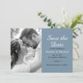 Modern Dusty Blue Save the Date QR Code Weddenscha Kaart (Staand voorkant)
