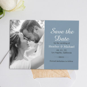 Modern Dusty Blue Save the Date QR Code Weddenscha Kaart