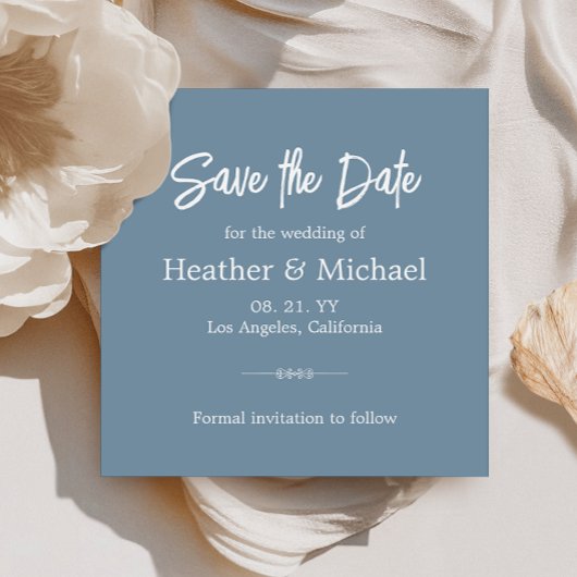 Modern Dusty Blue Save the Date QR Wedding Kaart