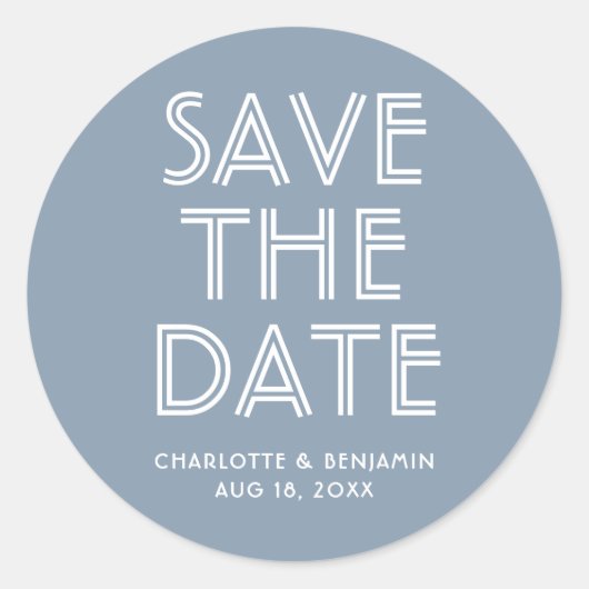 Modern Dusty Blue Save the Date Sticker (Voorkant)