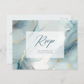 Modern Dusty Blue Script Beach Trouwmaaltijd RSVP Uitnodiging Briefkaart (Voorkant / Achterkant)