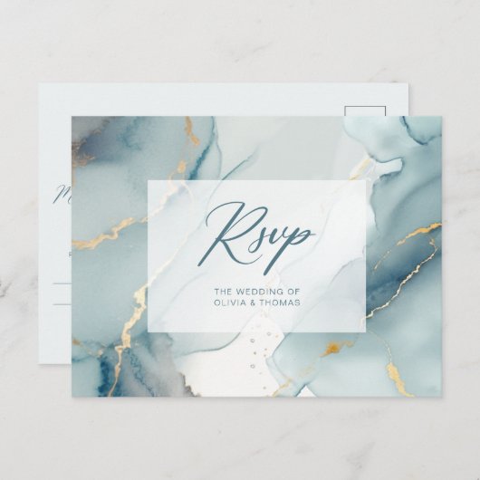 Modern Dusty Blue Script Beach Trouwmaaltijd RSVP Uitnodiging Briefkaart (Voorkant / Achterkant)
